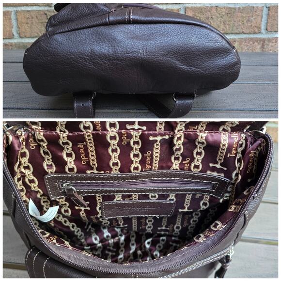 Leather Backpack Tignanello Brown Pebbled Purse Bag Keychain main image 10